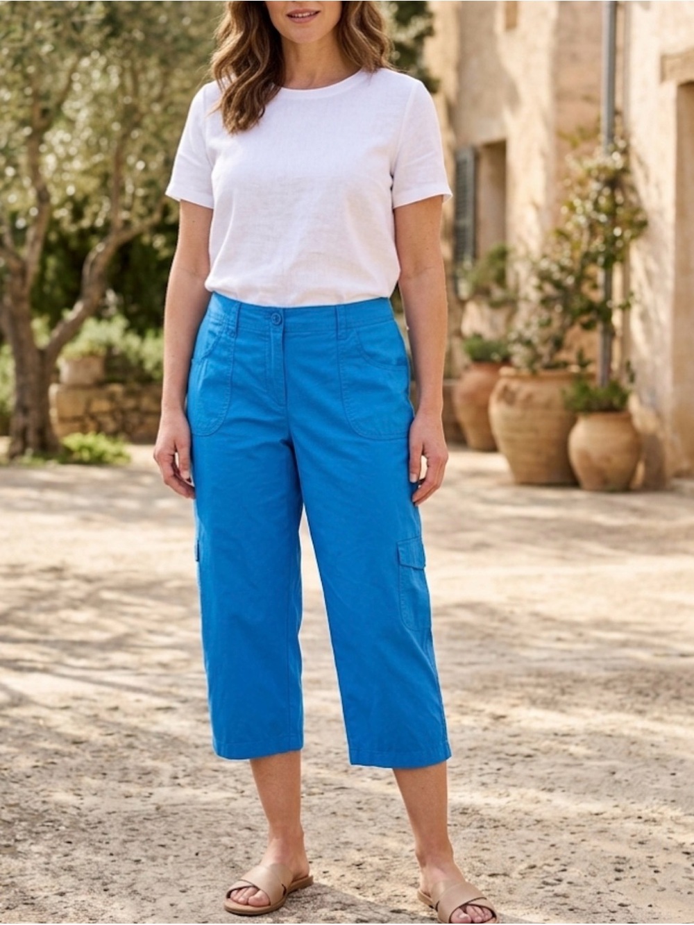 Chicos Womens Vibrant Blue Cargo Cropped Capri Casual Practical 10/M (Sz 1.5)